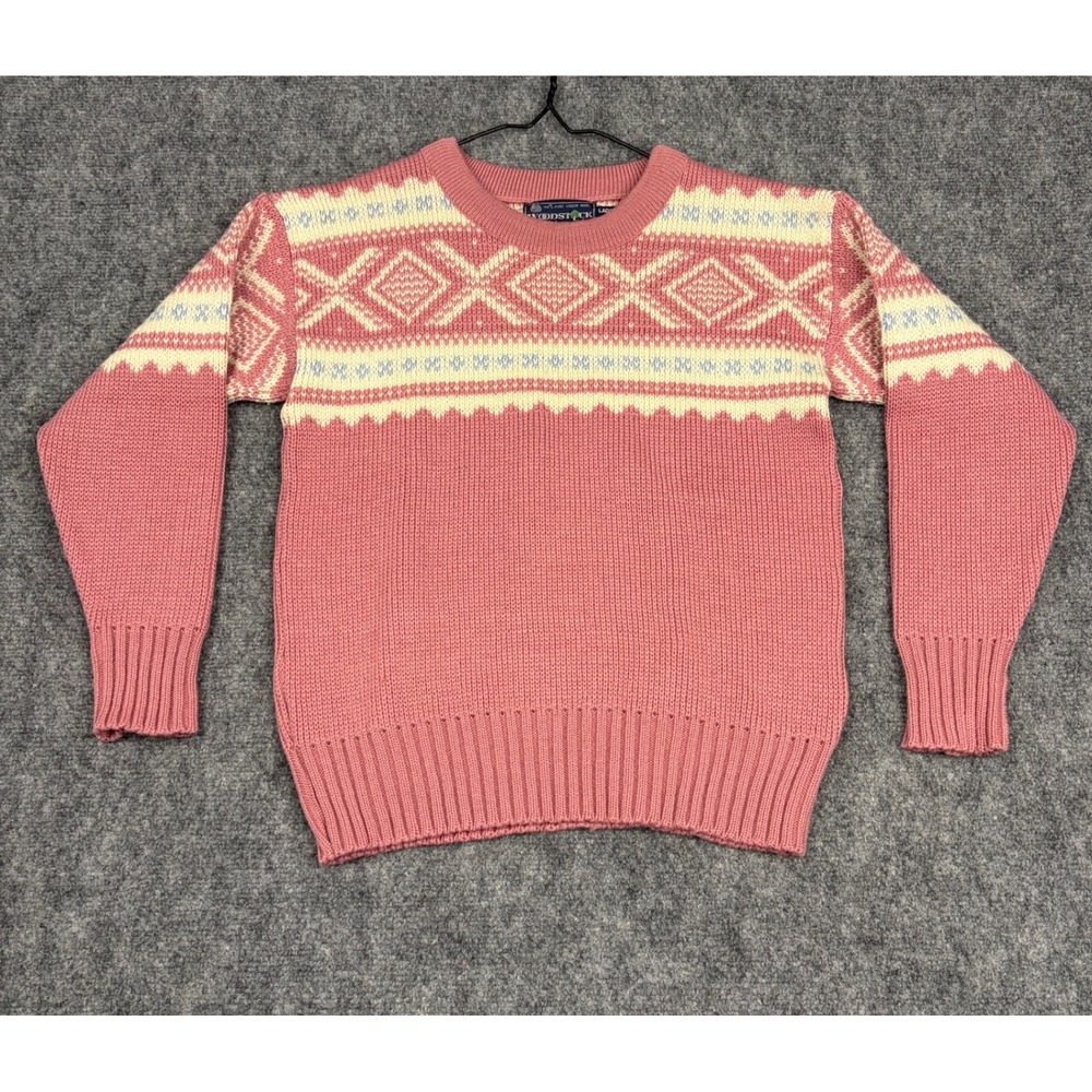 Woodstock by Bernard Vintage Pink Fair Isle Pure Virgin Wool Sweater Womens M